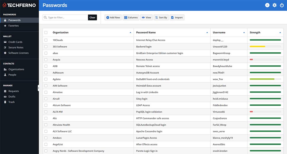 Screen shot of Techferno Team Password Manager software.